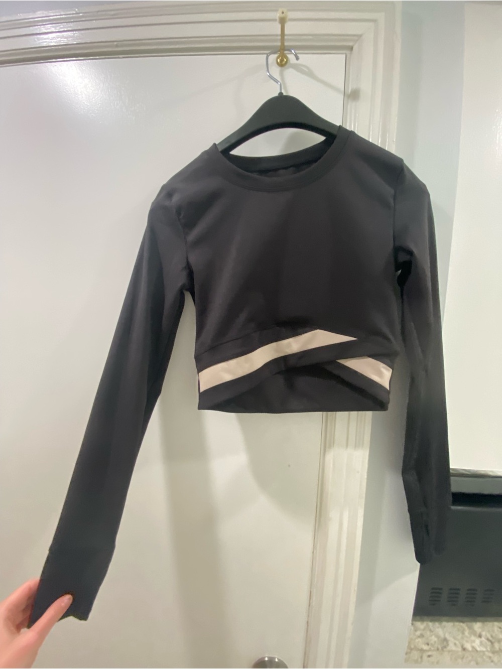 Black Long-Sleeve Cropped Top with Cream Accent